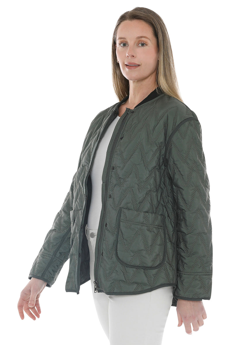 Jump Contrast Zig Zag Quilted Jacket in Sage Combo