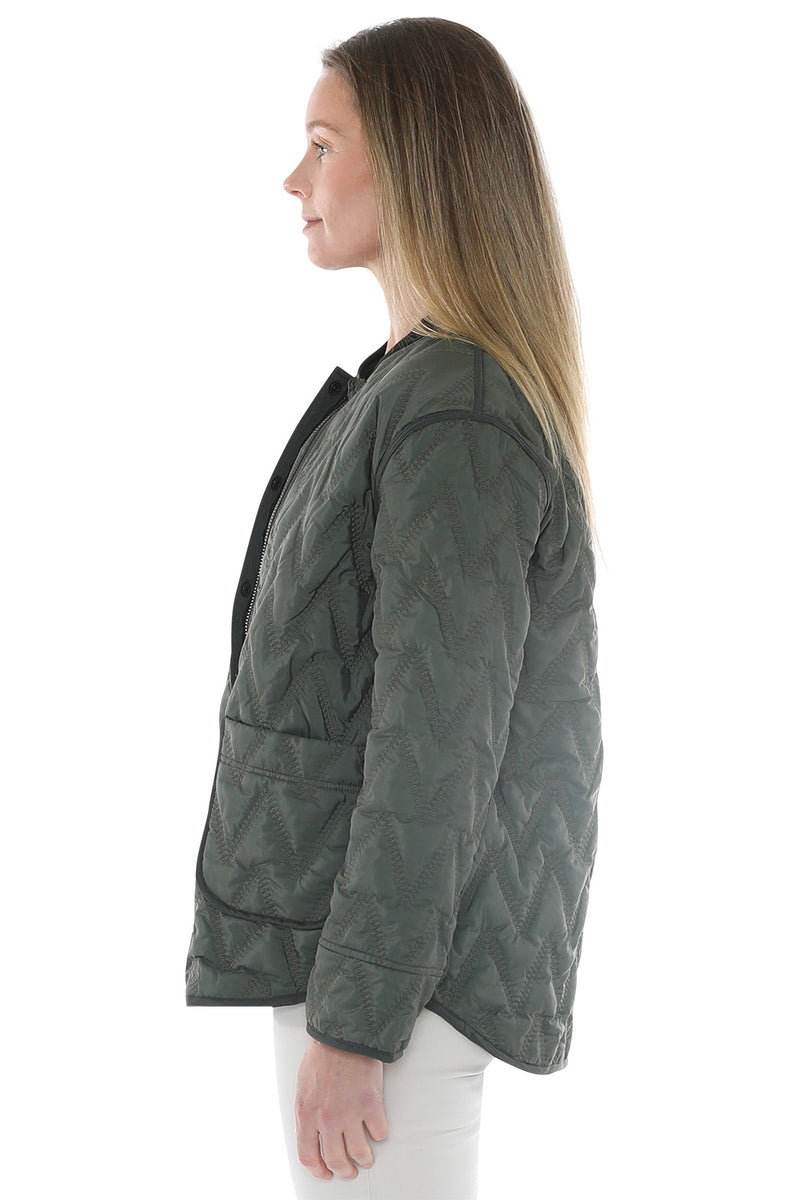 Jump Contrast Zig Zag Quilted Jacket in Sage Combo