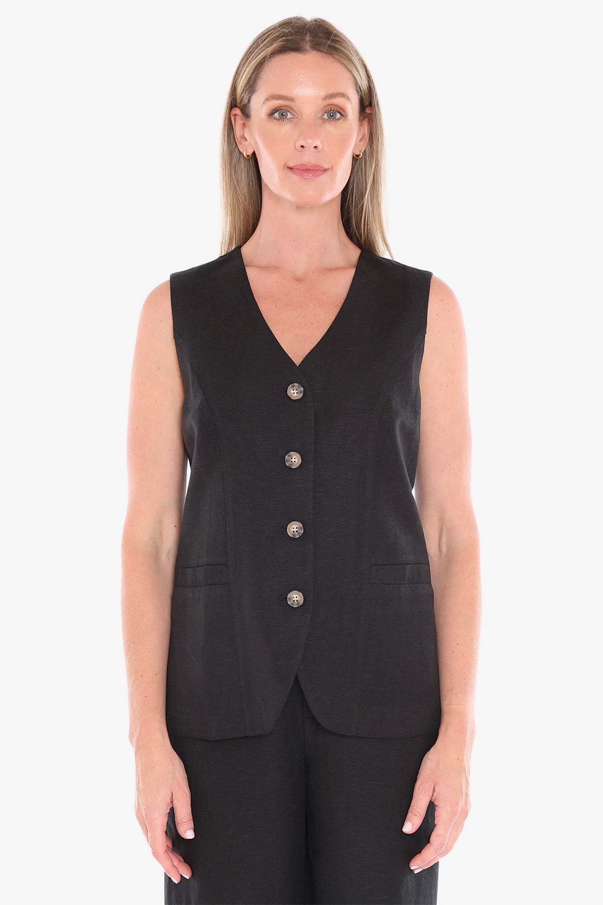 Jump Button Vest in Black