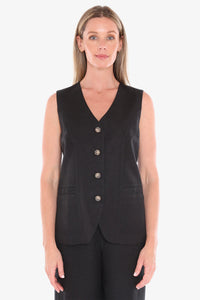 Jump Button Vest in Black