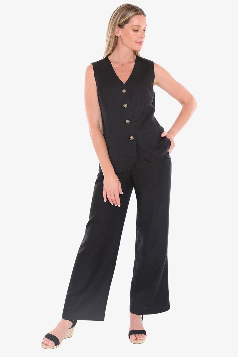 Jump Button Vest in Black