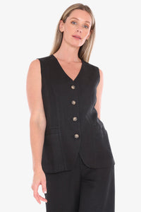 Jump Button Vest in Black