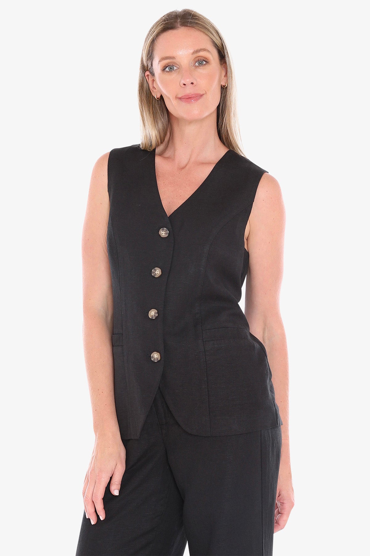 Jump Button Vest in Black