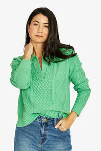 Jump Collar Pattern Pullover in Green Tea Marle