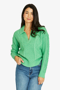 Jump Collar Pattern Pullover in Green Tea Marle