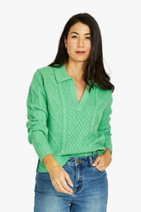 Jump Collar Pattern Pullover in Green Tea Marle