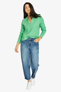 Jump Collar Pattern Pullover in Green Tea Marle