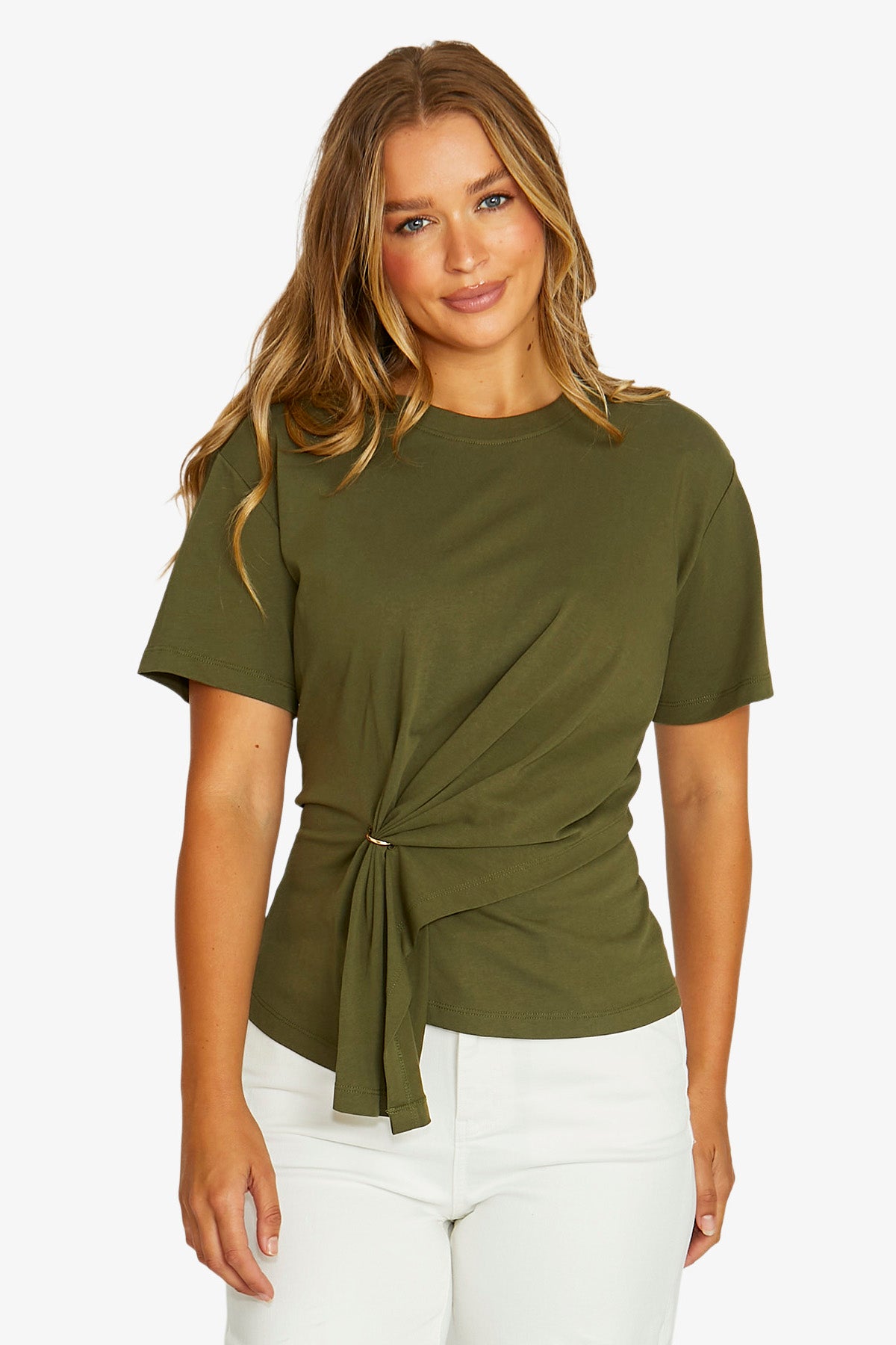Jump Gold Ring Detail Tee in Khaki