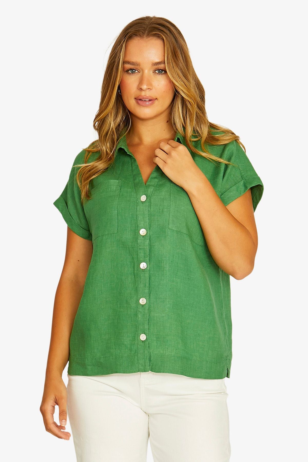 Jump Open Neck Shirt in Leaf