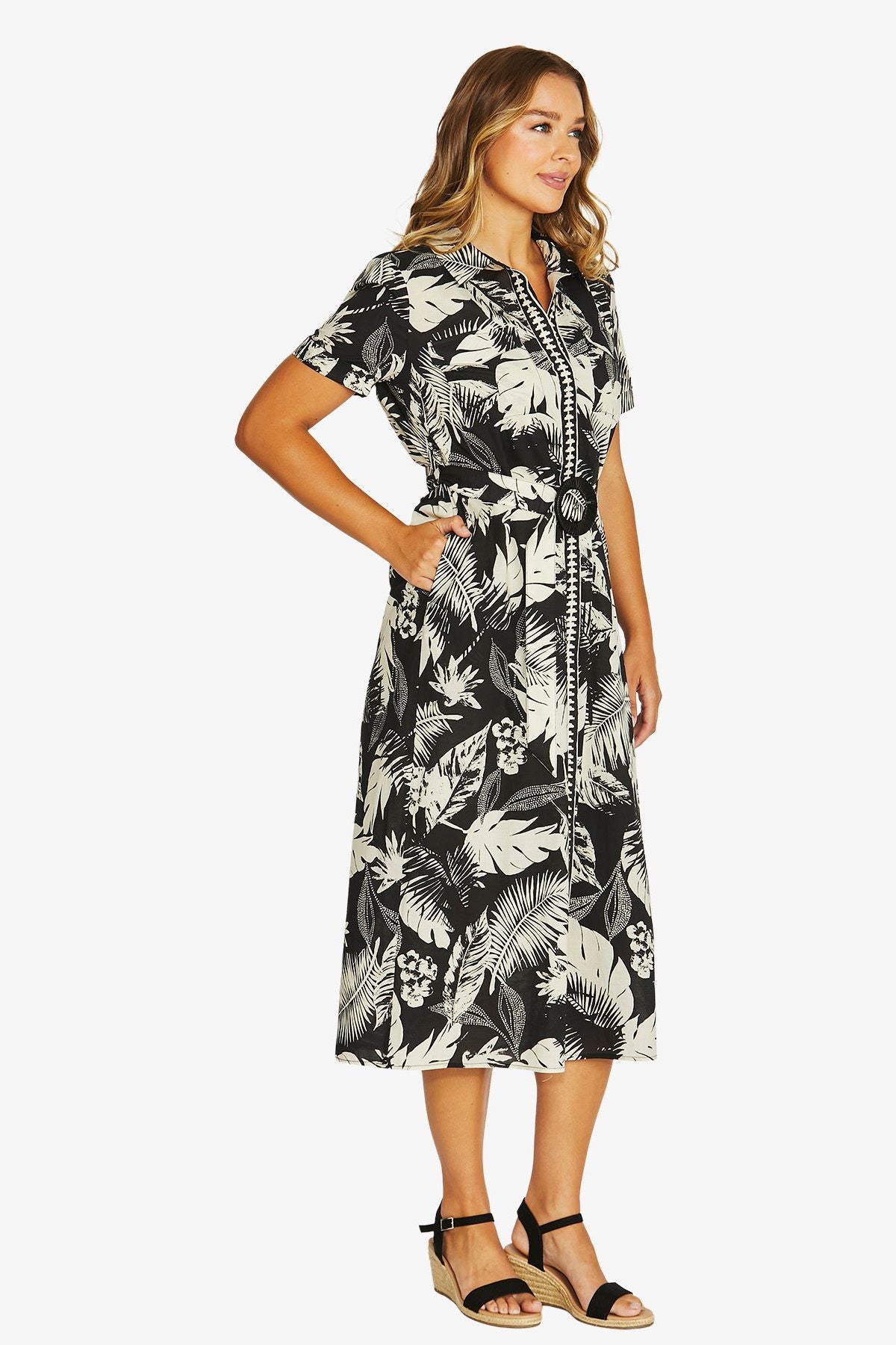 Jump PALM ISLAND Shirt Dress in Black Ecru