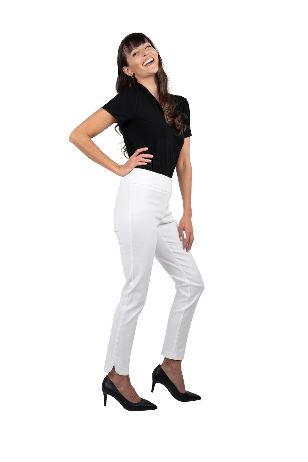 UP! Basic 28 Inch Petal Slit Pant in White 65027UP