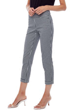 Up 24 Inch Gingham Cuffed Cropped Pant in Black White