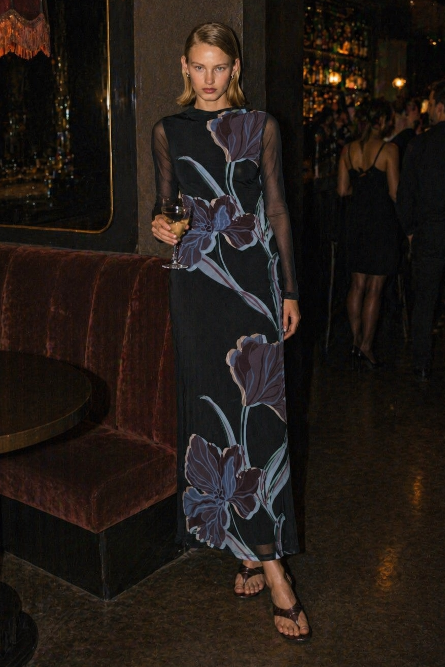 Staple The Label STAS Mesh Dress in Midnight Floral