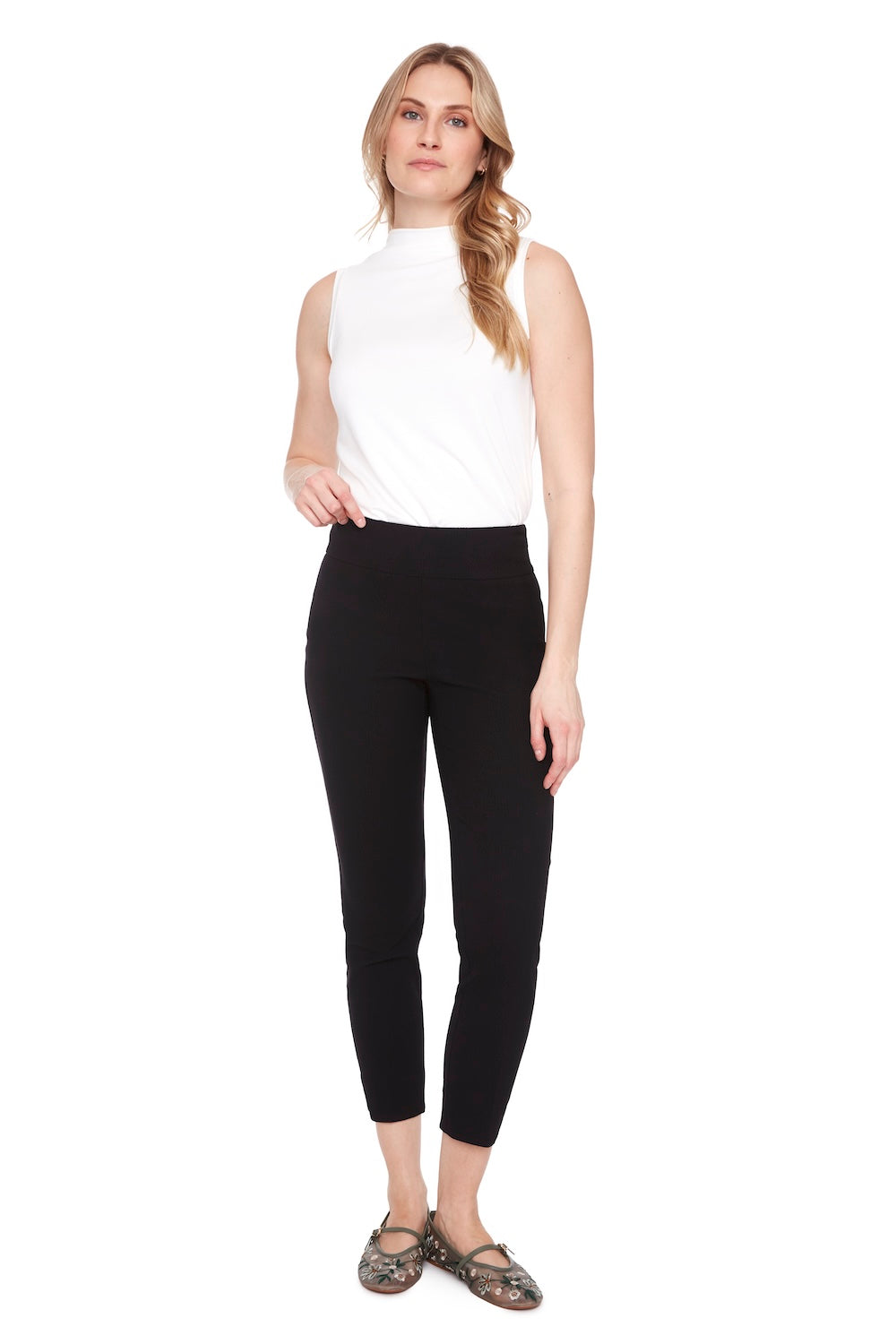 UP! 28 Inch Textured Techno Petal Ankle Pant in Black 68610UP