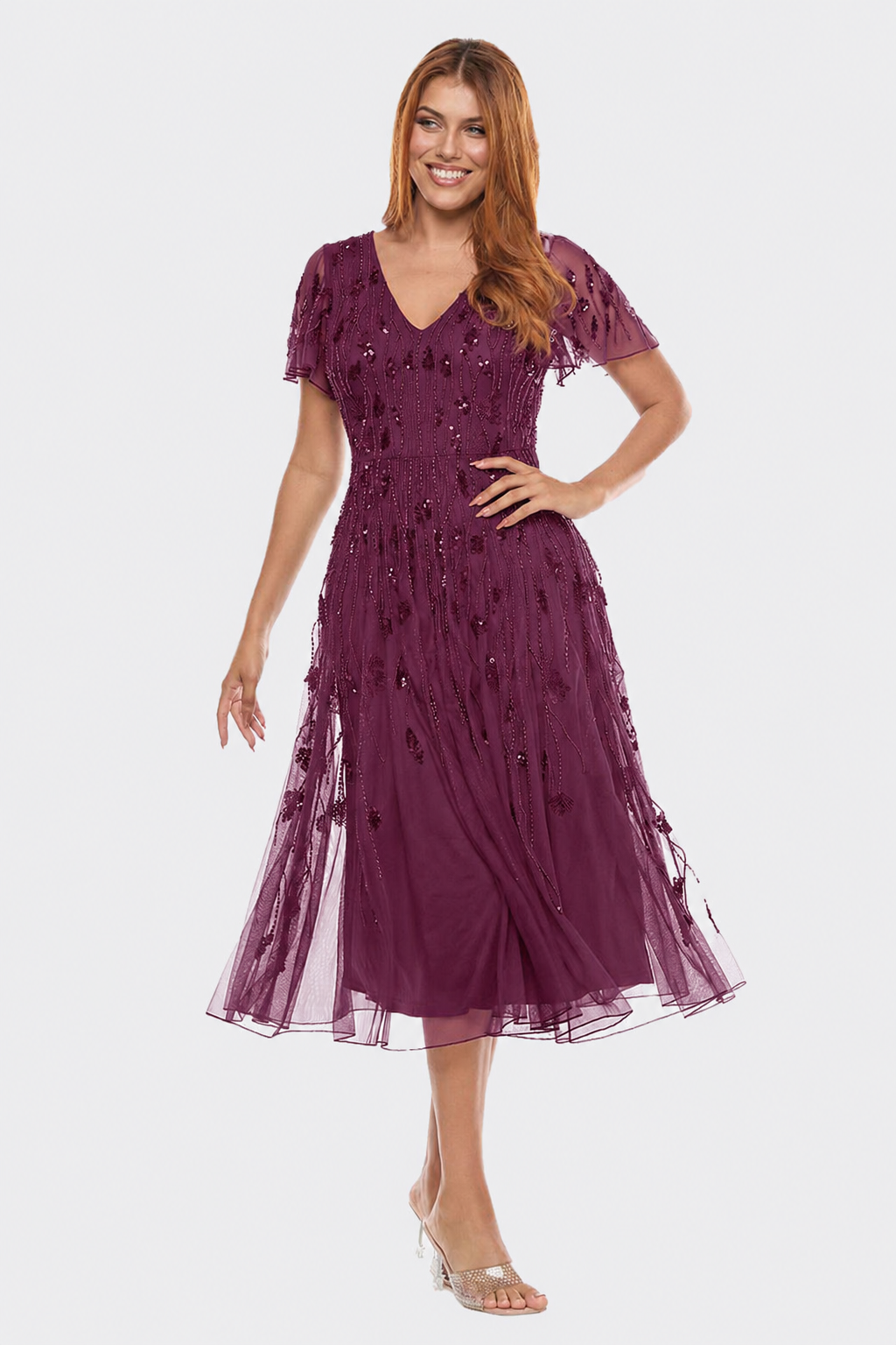 Zaliea Beaded Dress in Mulberry Z0393