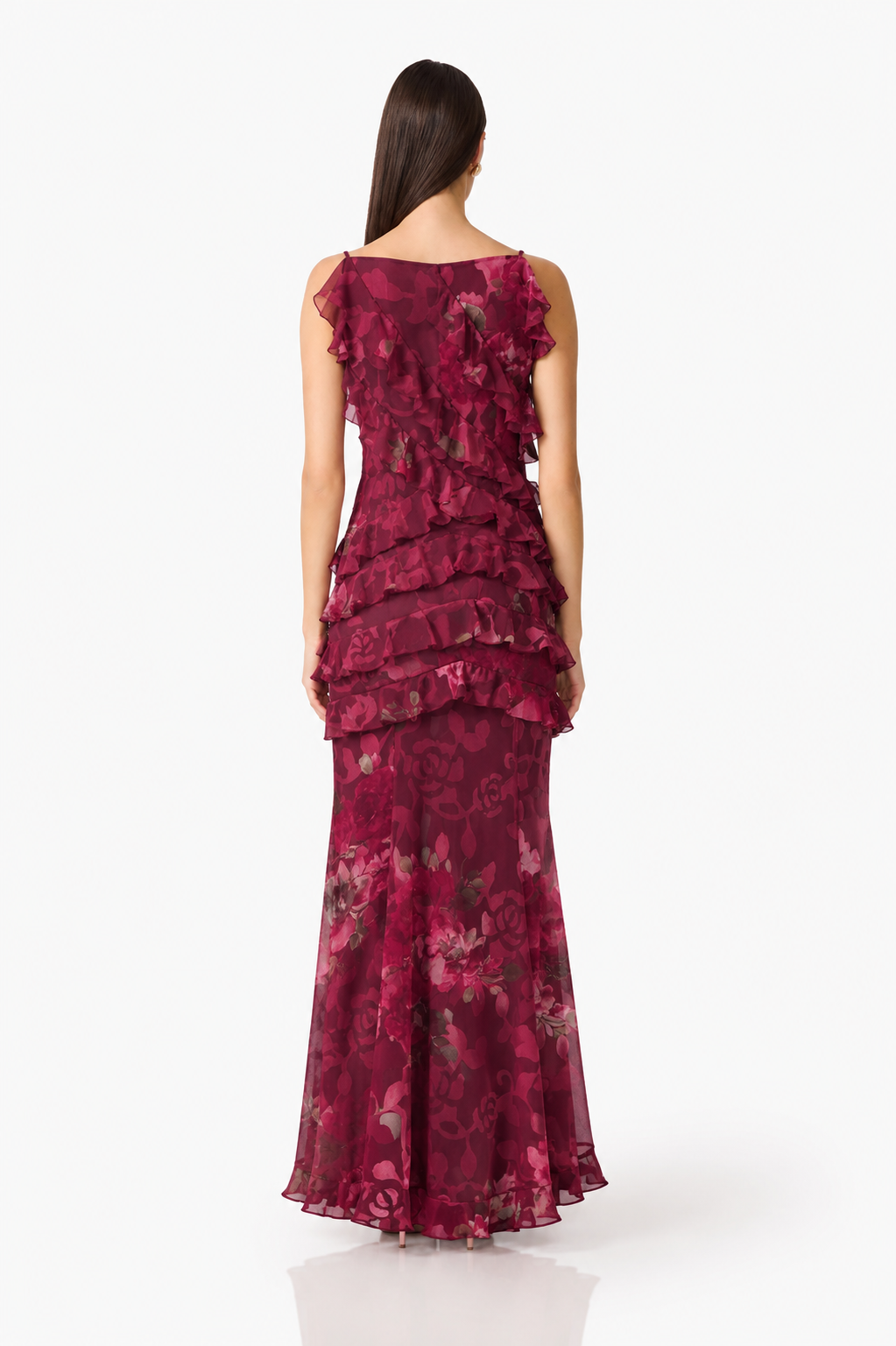 Elliatt ELEANORA Ruffle Gown in Raspberry Floral
