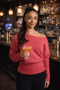 Two-T's Off Shoulder Fluffy Knit in Raspberry