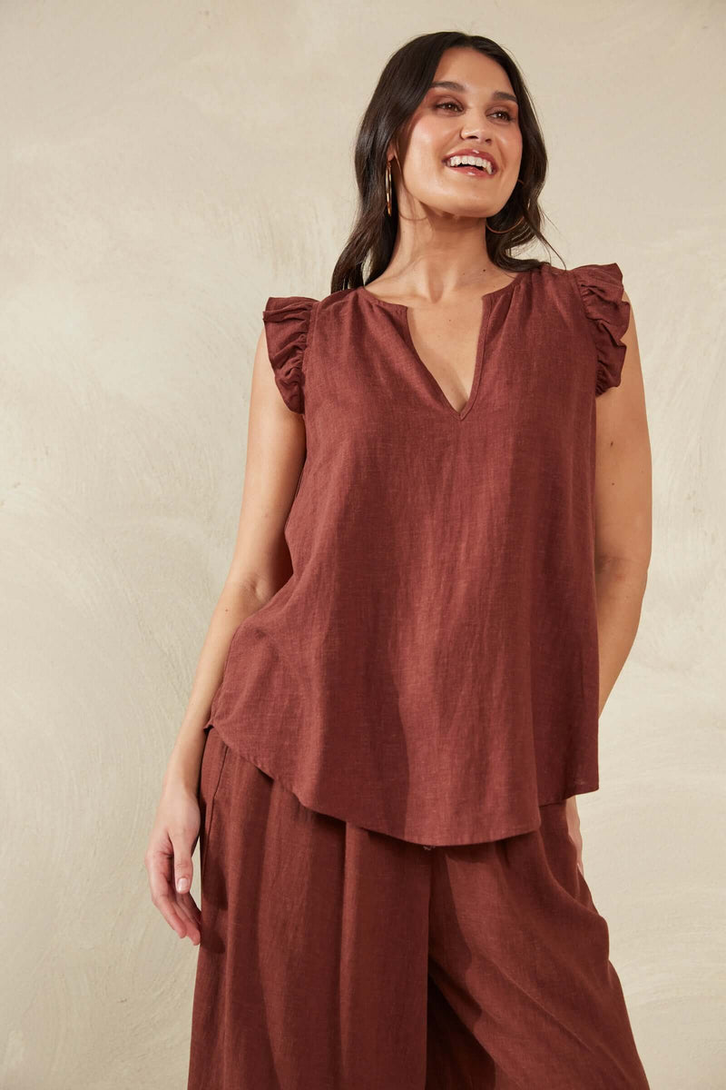 Haven Florence Frill Tank in Espresso