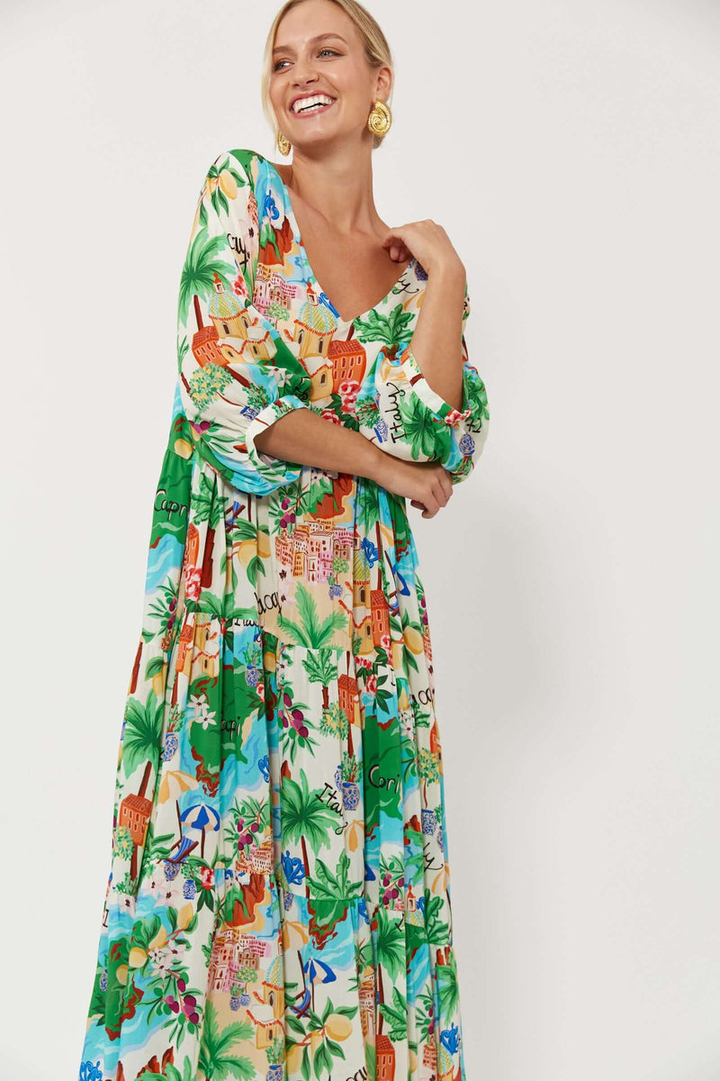 Haven Isola Tiered Maxi Dress in Capri