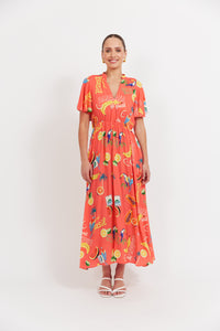 Haven Cabana V Neck Maxi Dress in Brasil Coral