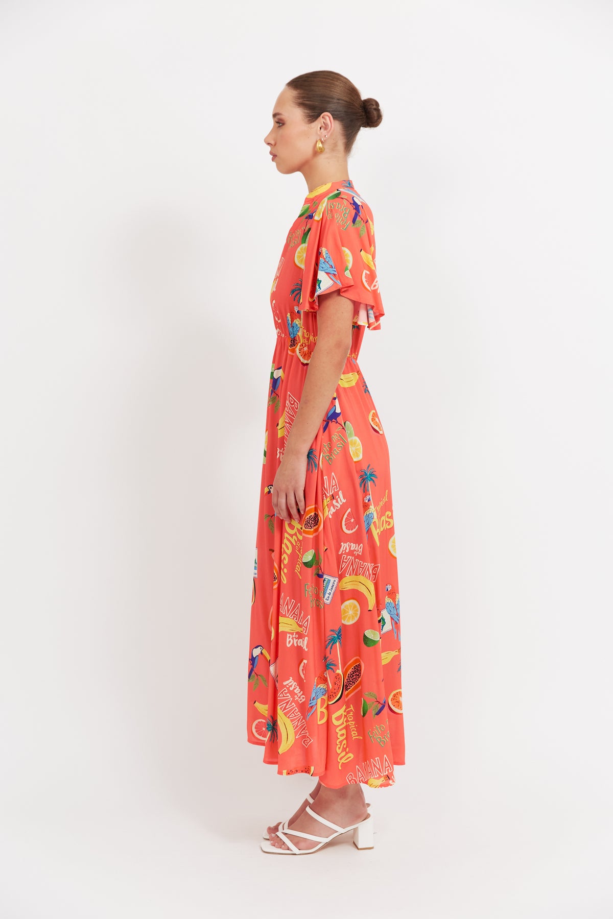 Haven Cabana V Neck Maxi Dress in Brasil Coral