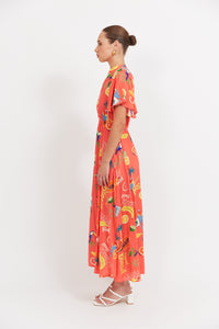 Haven Cabana V Neck Maxi Dress in Brasil Coral