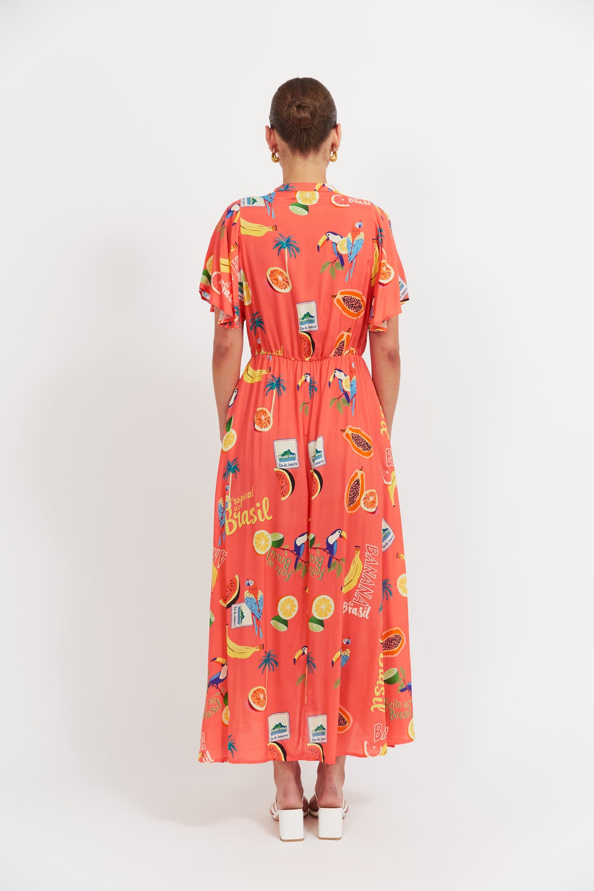 Haven Cabana V Neck Maxi Dress in Brasil Coral