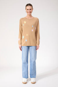 Haven Vermont Star Crew Jumper in Tan