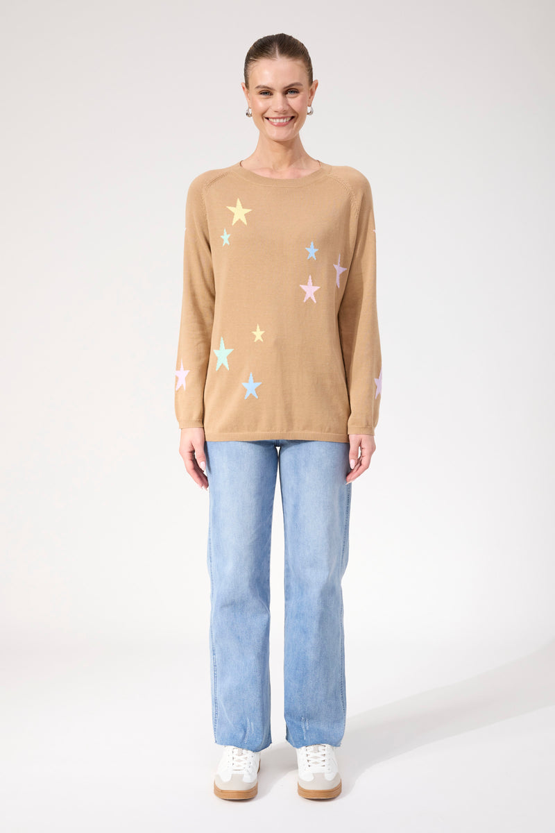 Haven Vermont Star Crew Jumper in Tan