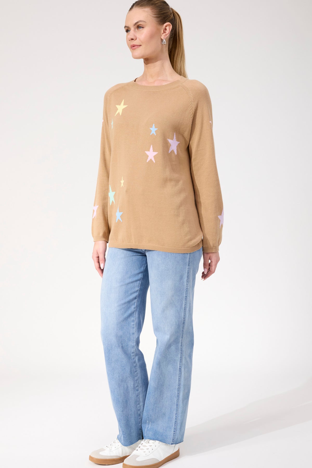 Haven Vermont Star Crew Jumper in Tan
