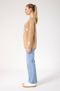 Haven Vermont Star Crew Jumper in Tan