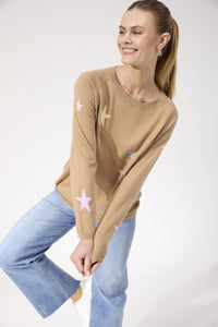 Haven Vermont Star Crew Jumper in Tan