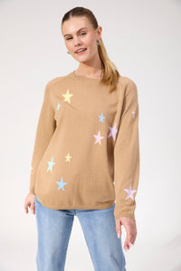 Haven Vermont Star Crew Jumper in Tan