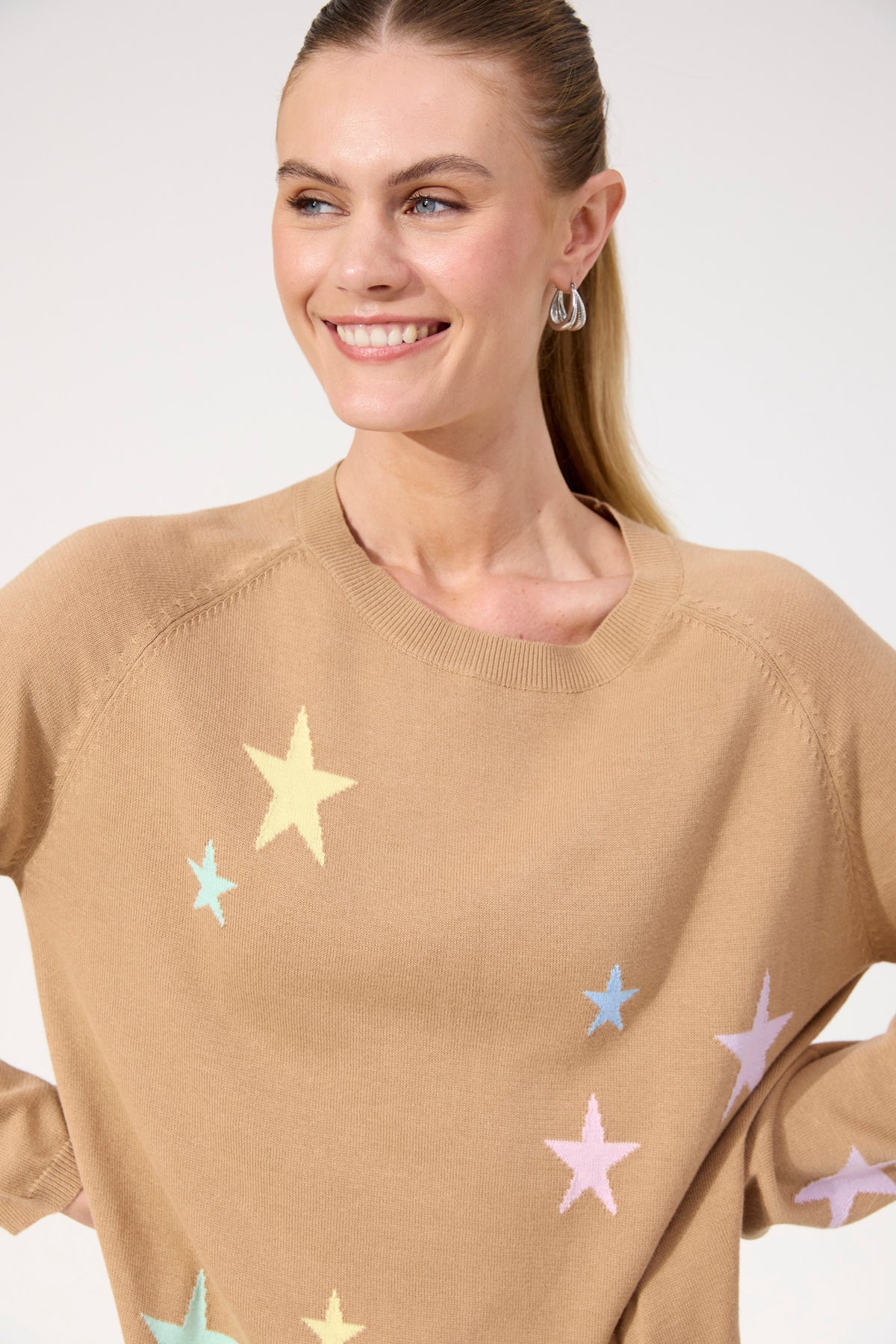 Haven Vermont Star Crew Jumper in Tan