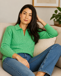 Jump Collar Pattern Pullover in Green Tea Marle