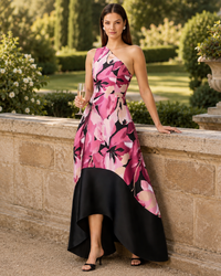 Elliatt LUMIFLORA Asymmetrical Gown in Pink Black