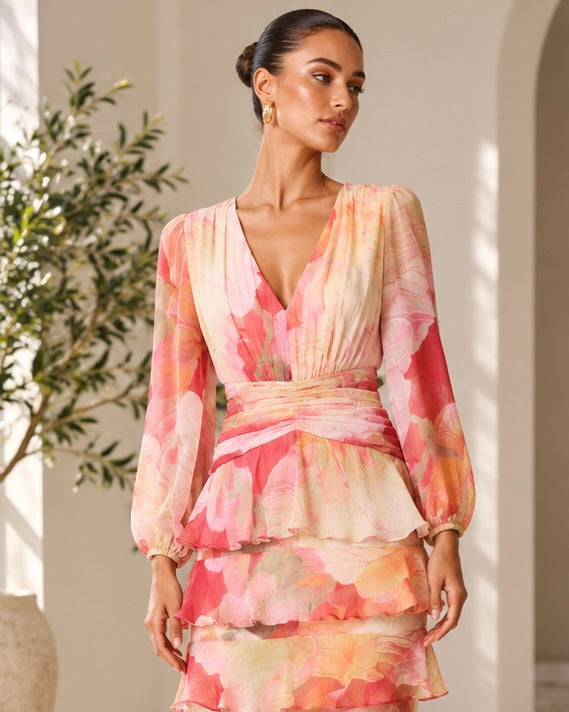 Elliatt SYLVANA Long Sleeve Gown in Floral