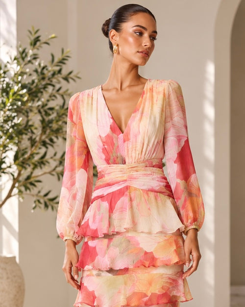 Elliatt SYLVANA Long Sleeve Gown in Floral