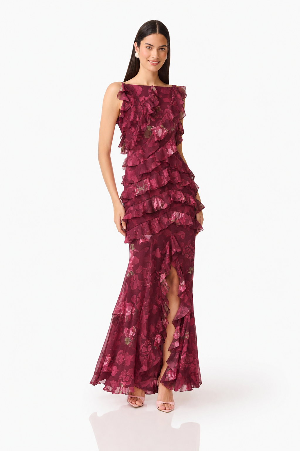 Elliatt ELEANORA Ruffle Gown in Raspberry Floral