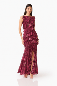 Elliatt ELEANORA Ruffle Gown in Raspberry Floral