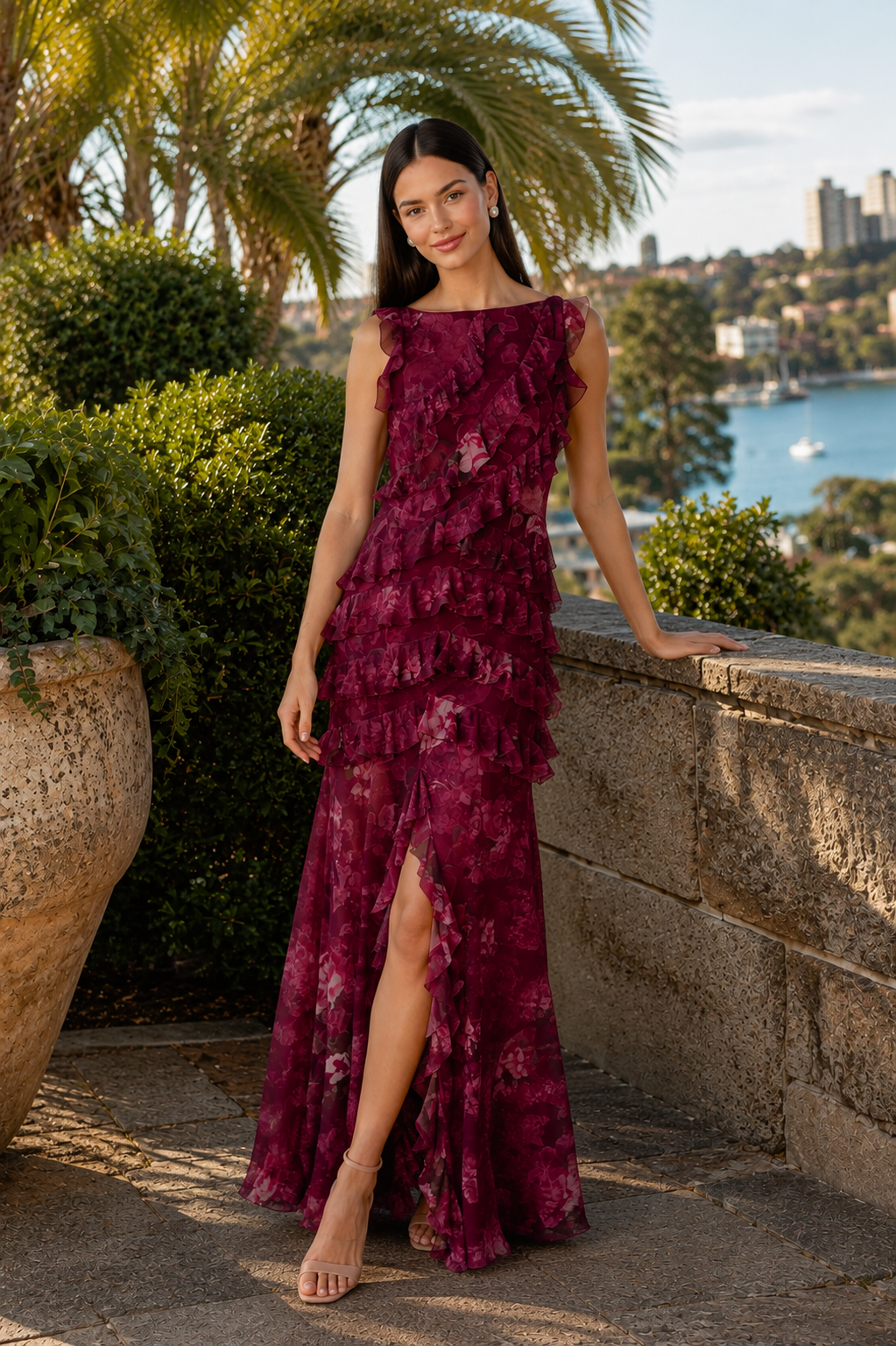 Elliatt ELEANORA Ruffle Gown in Raspberry Floral