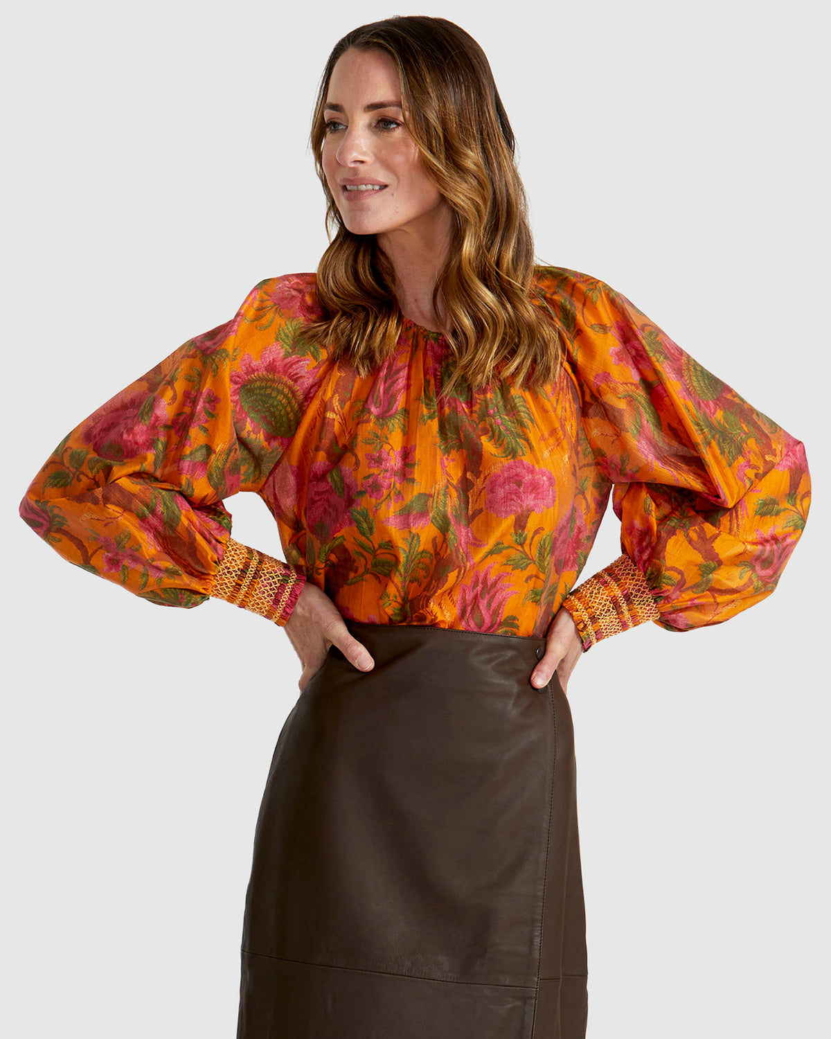 Fate + Becker Panama Top in Orange Floral