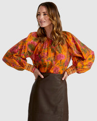 Fate + Becker Panama Top in Orange Floral