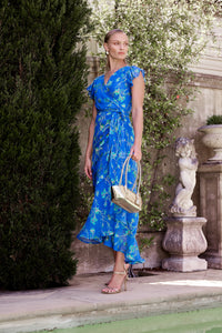 Sacha Drake APHINA Slim Wrap Dress in Cobalt Jade Floral