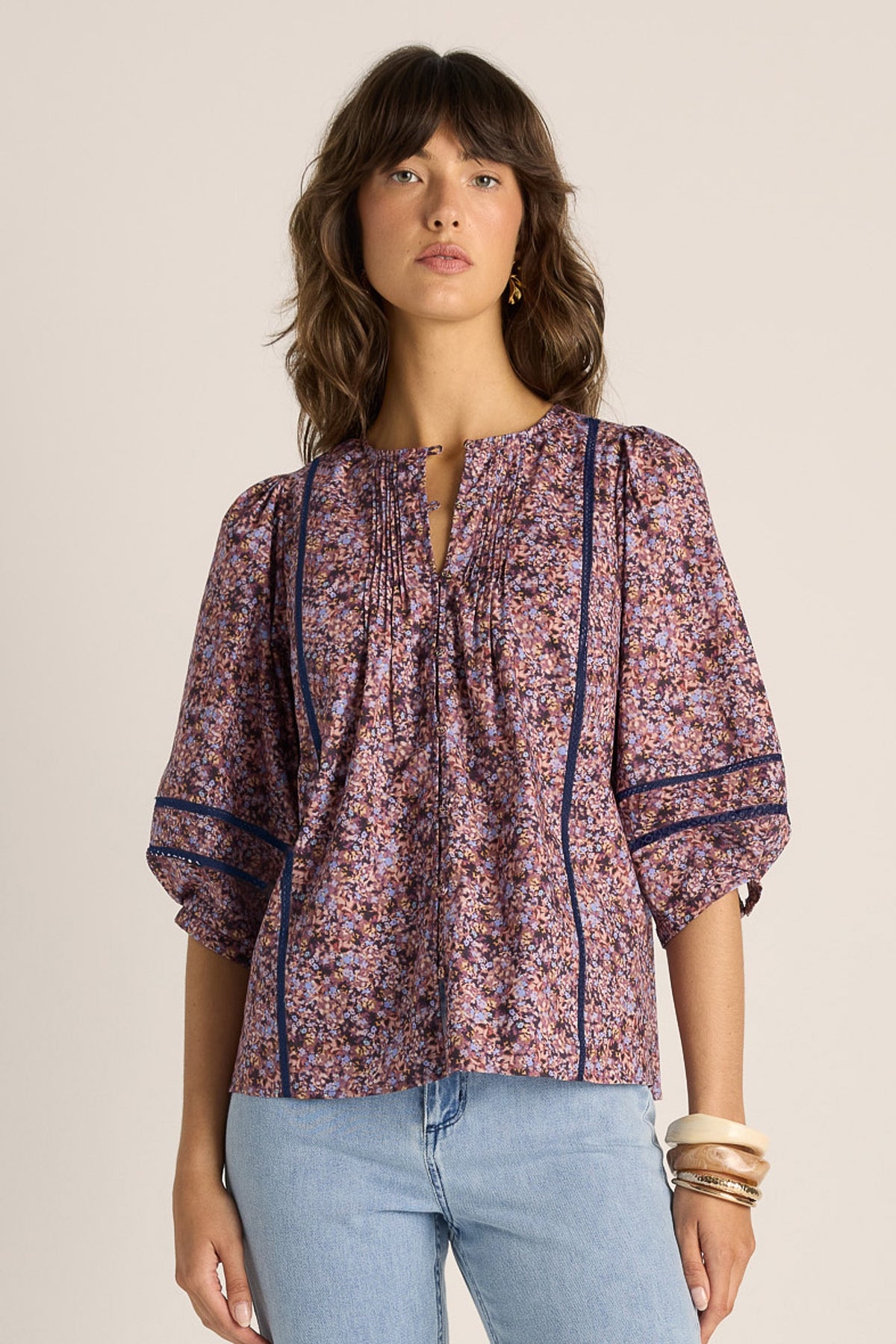 Fate + Becker ALAIA Lace Insert Blouse in Ditzy