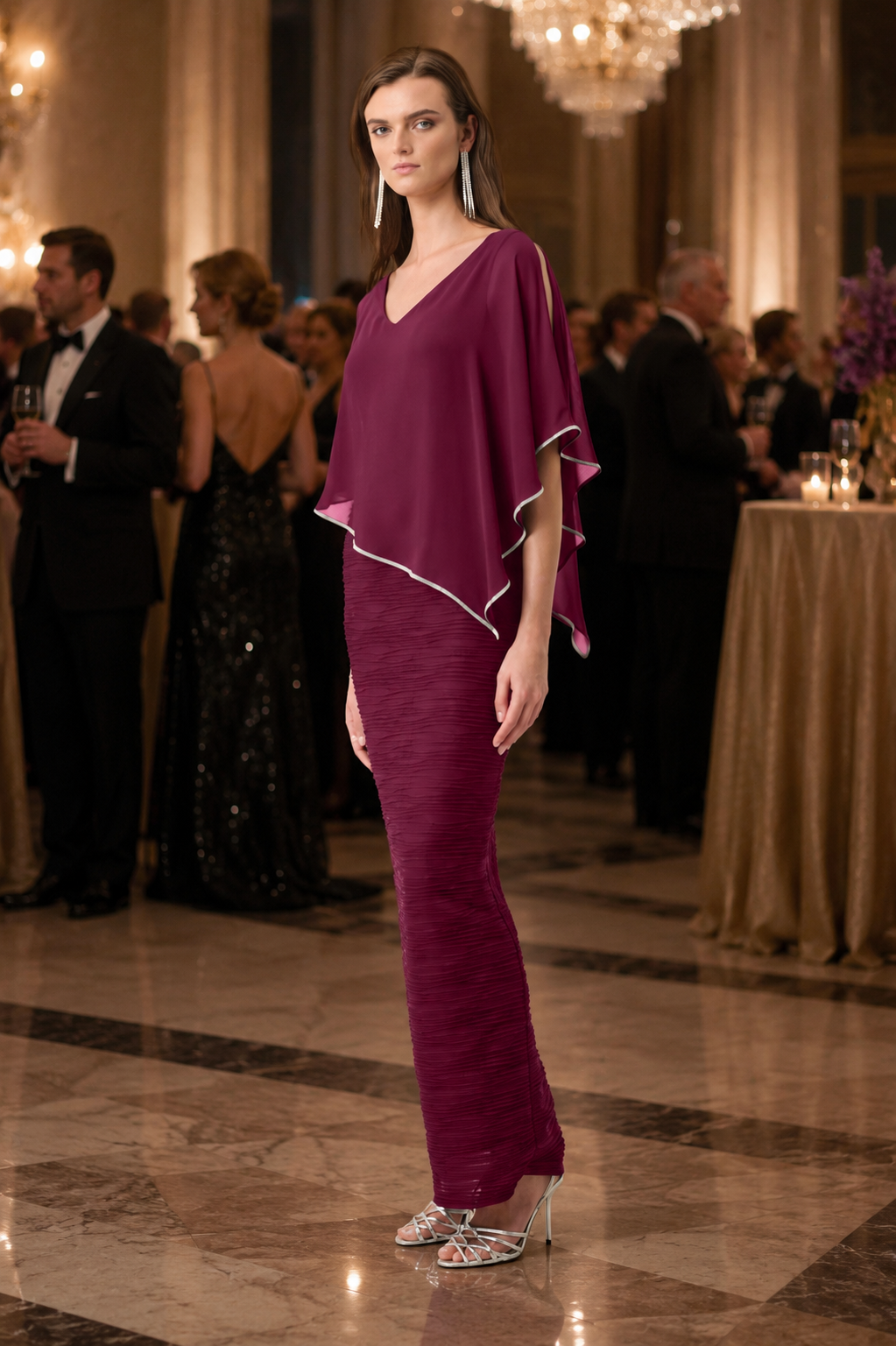 Signature by Joseph Ribkoff Gown in Berry Burst Sparkle 263748