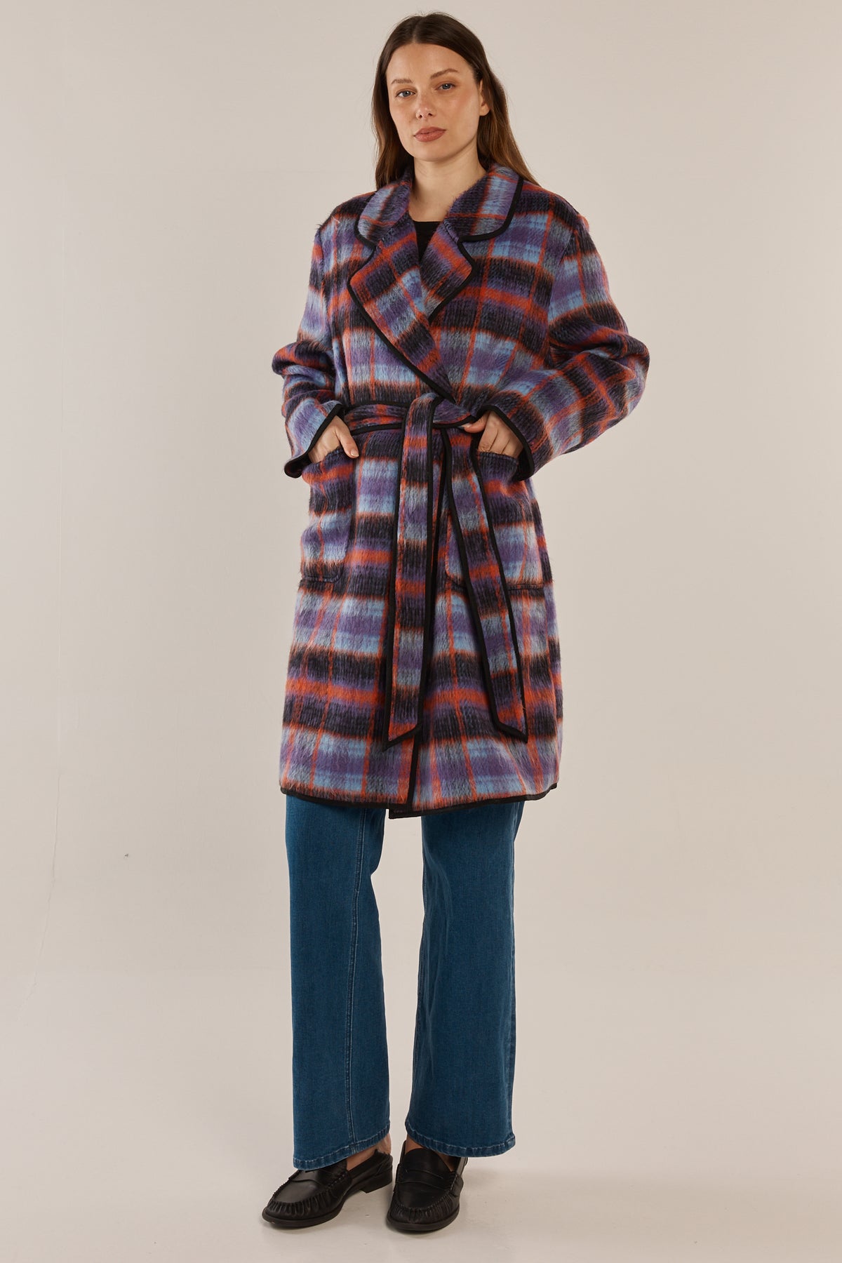 Betty Basics Oslo Coat in Purple Orange Check