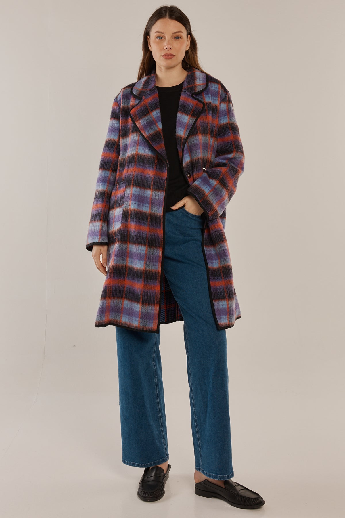 Betty Basics Oslo Coat in Purple Orange Check