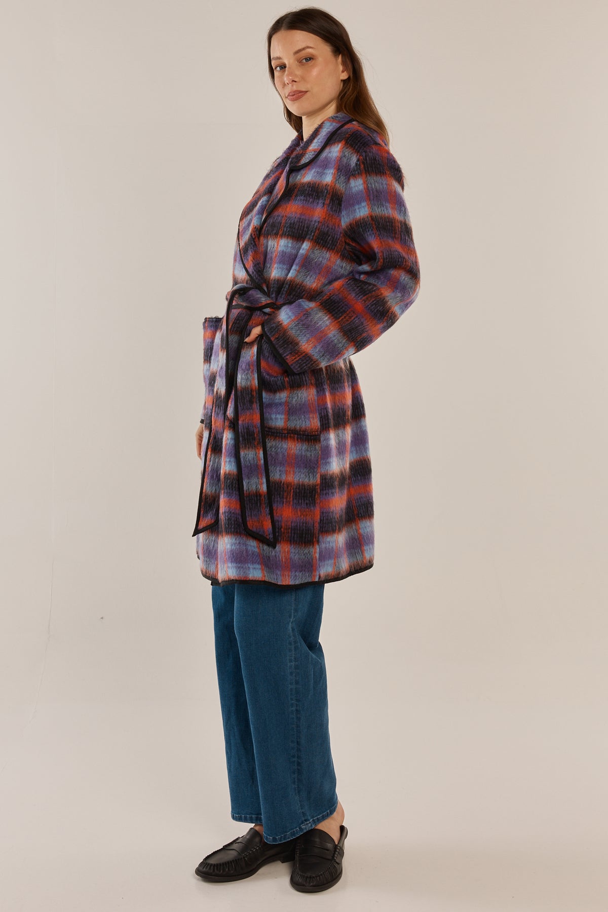 Betty Basics Oslo Coat in Purple Orange Check