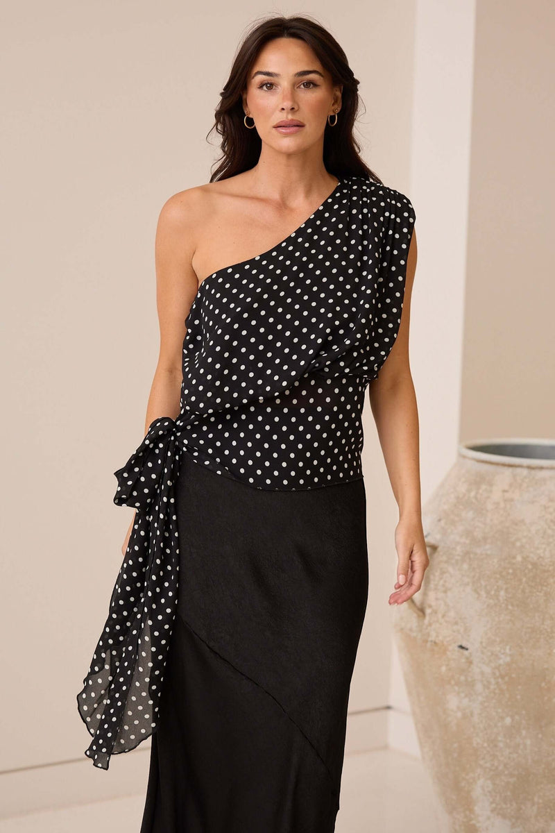 Brave + True Monica Top in Black Polka Dot